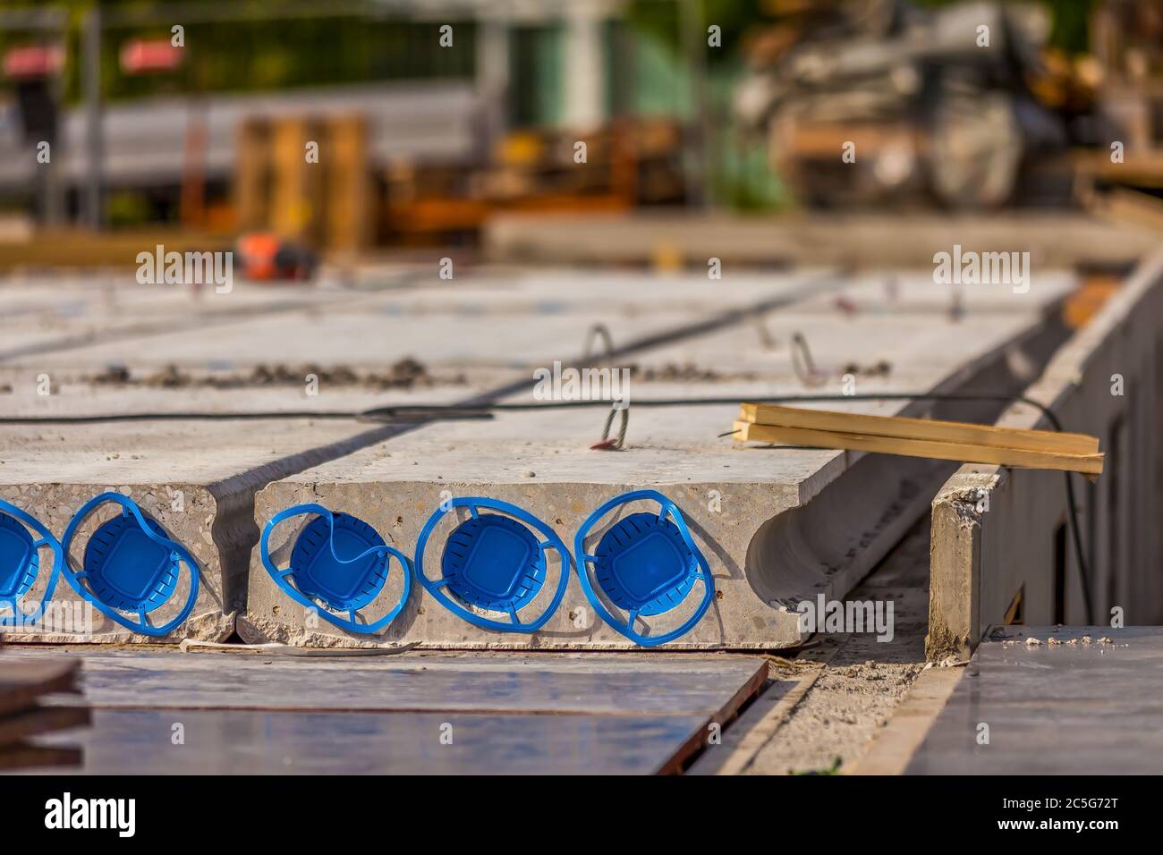 Picture of construction site with precast concrete walls and slabs Stock Photo