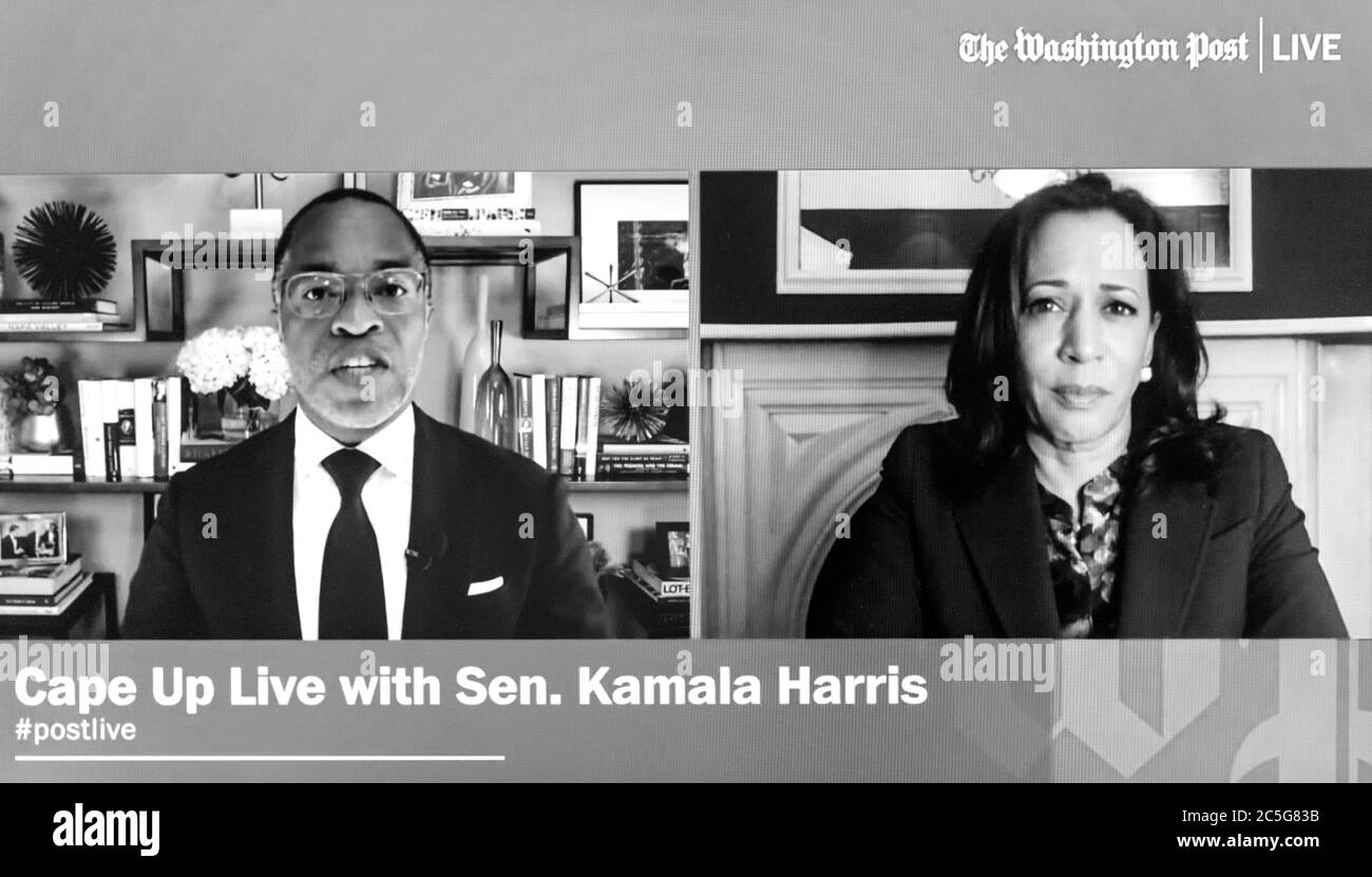 Washington, District of Columbia, USA. 02nd July, 2020. A screen grab of U.S. Senator KAMALA HARRIS (D-CA) interviewed by Washington Post opnion writer, JONATHAN CAPEHART, during the broadcast of his podcast, 'Cape Up Live. Credit: Brian Cahn/ZUMA Wire/Alamy Live News Stock Photo