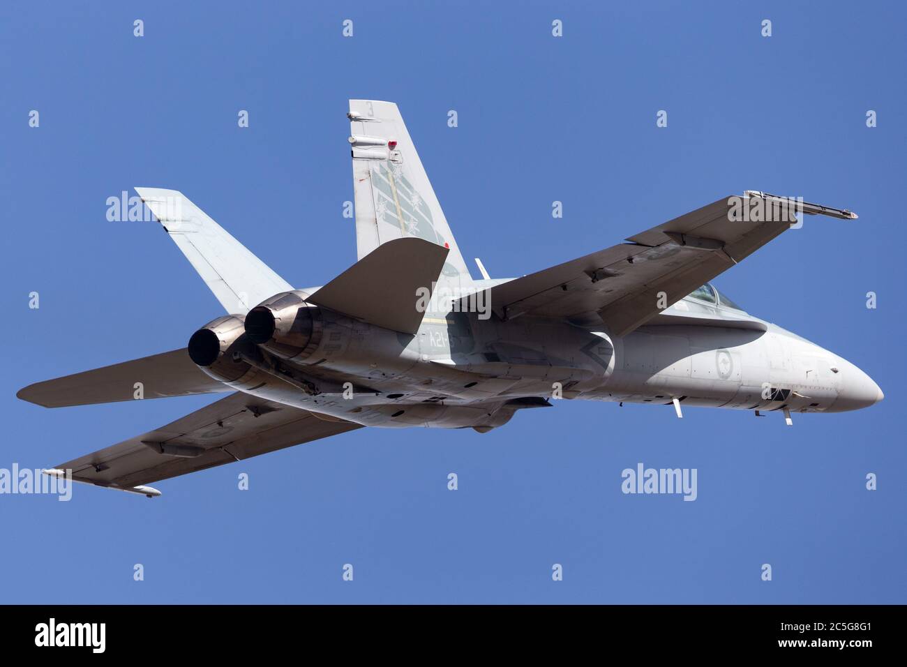 Royal Australian Air Force (RAAF) McDonnell Douglas F/A-18A Hornet multirole fighter aircraft A21-3 from 3 Squadron RAAF Williamtown. Stock Photo