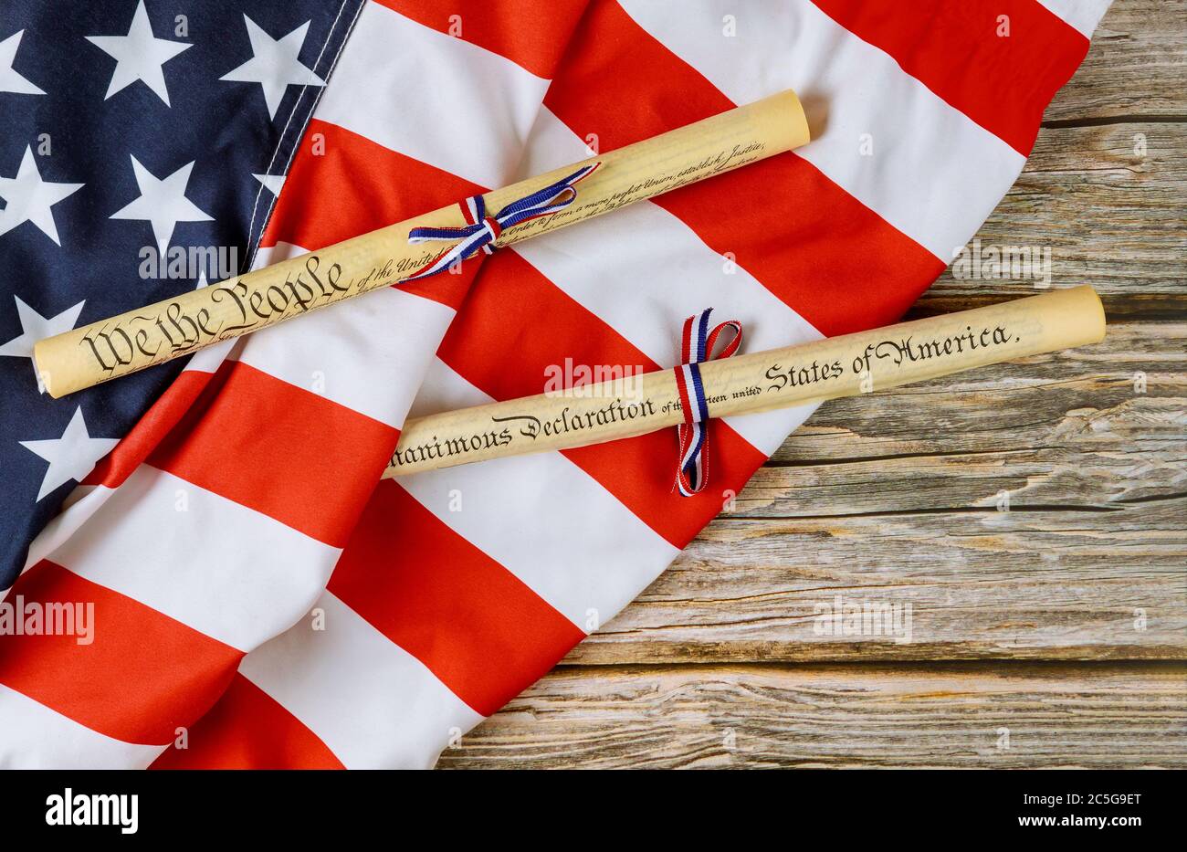 American holiday. Declaration of Independence parchment roll document ...