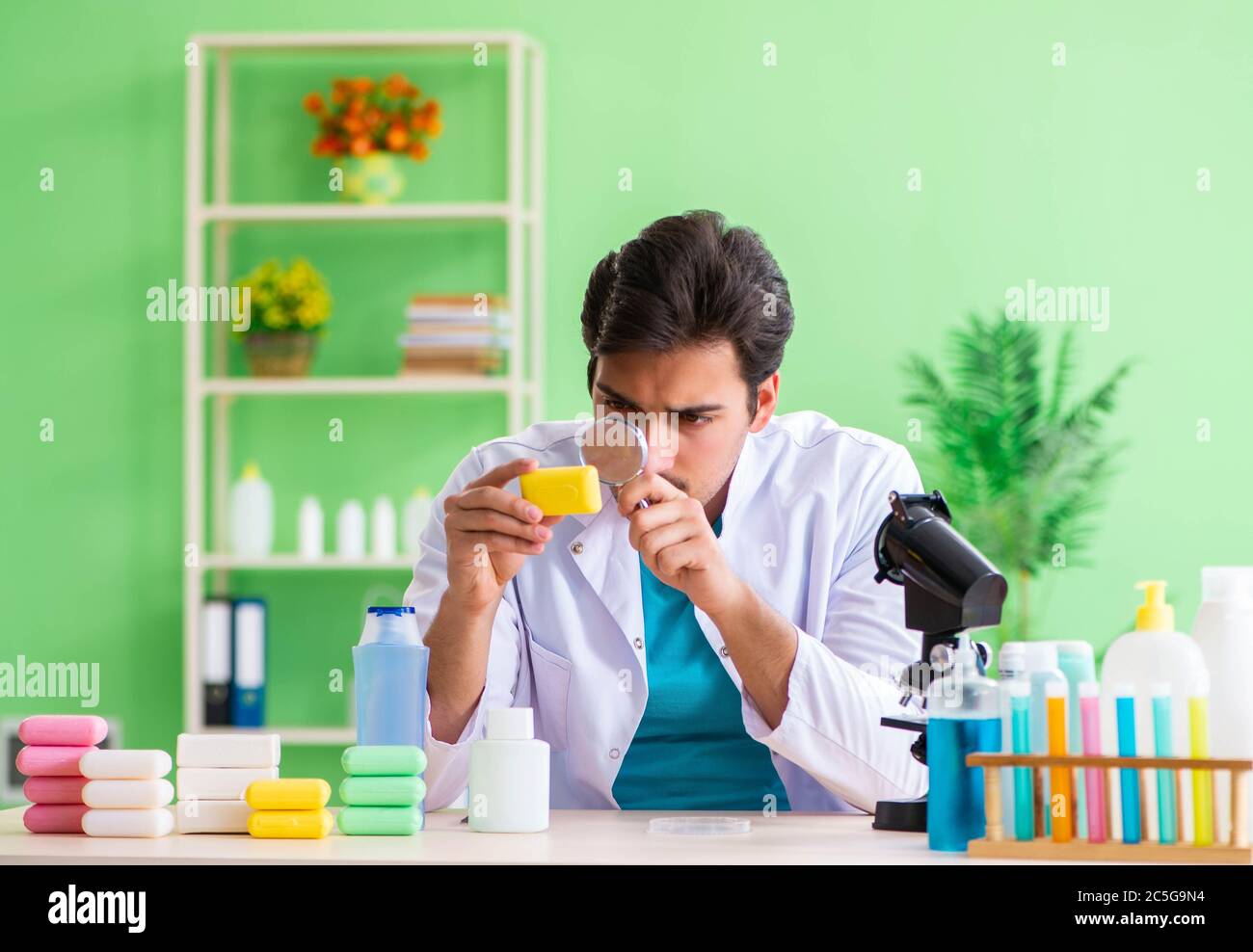 The chemist testing soap in the lab Stock Photo - Alamy