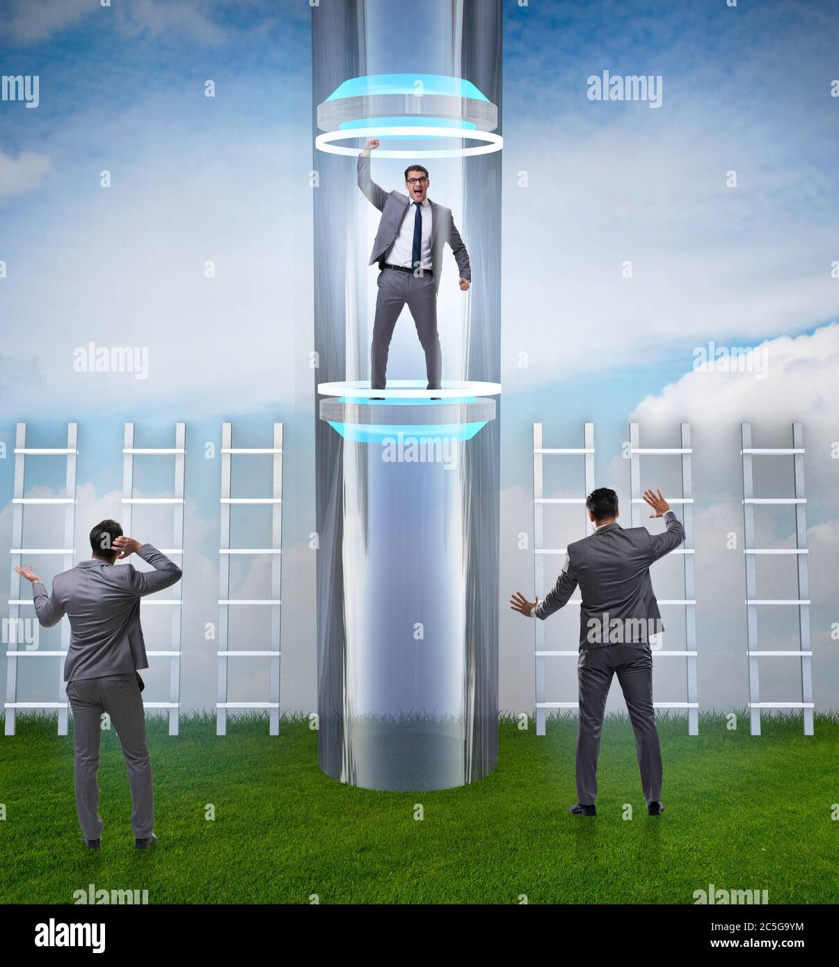 The businessmen in accelerated and fast promotion concept Stock Photo ...