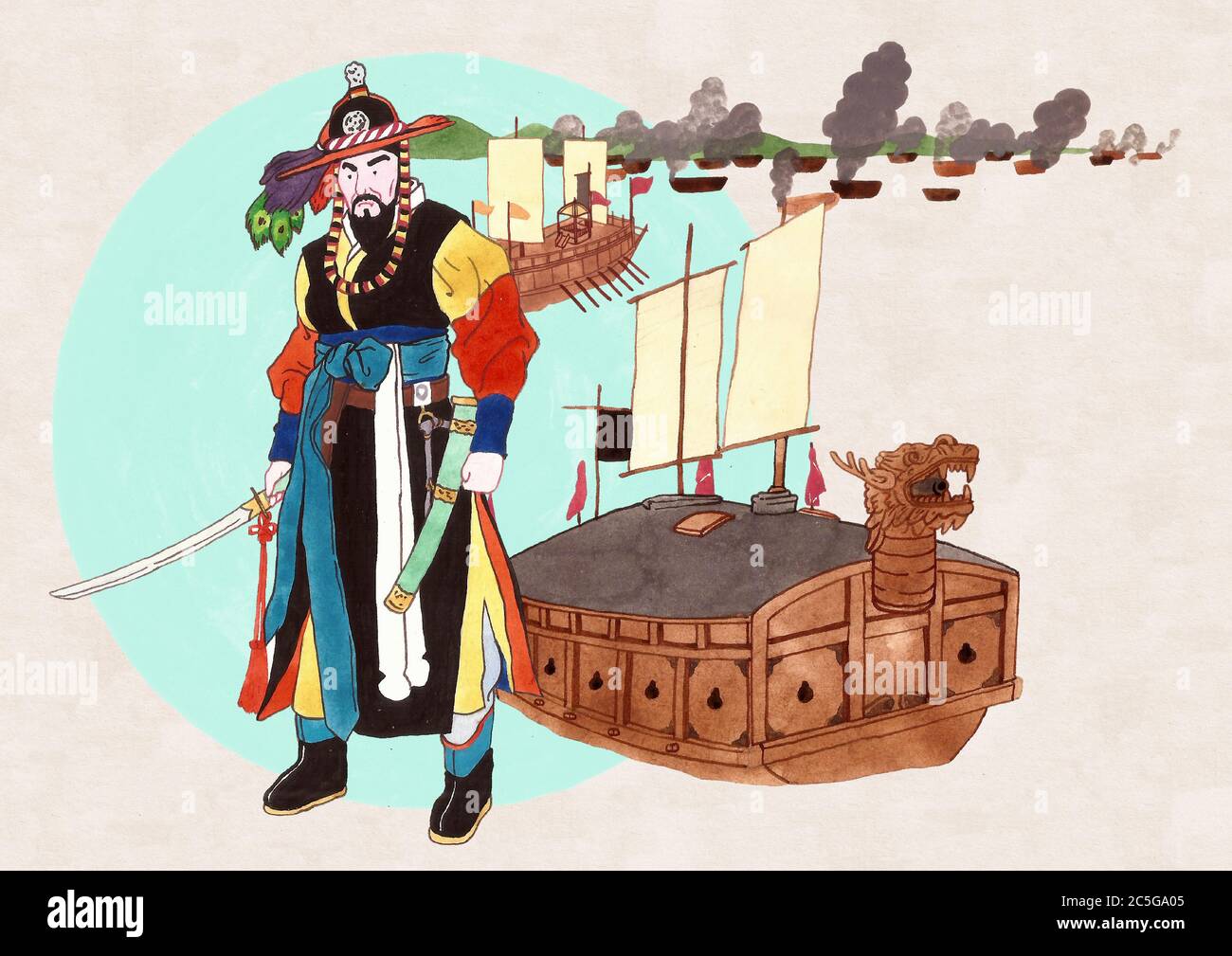 Hand drawn great people and historical events in Korea 009 Stock Vector