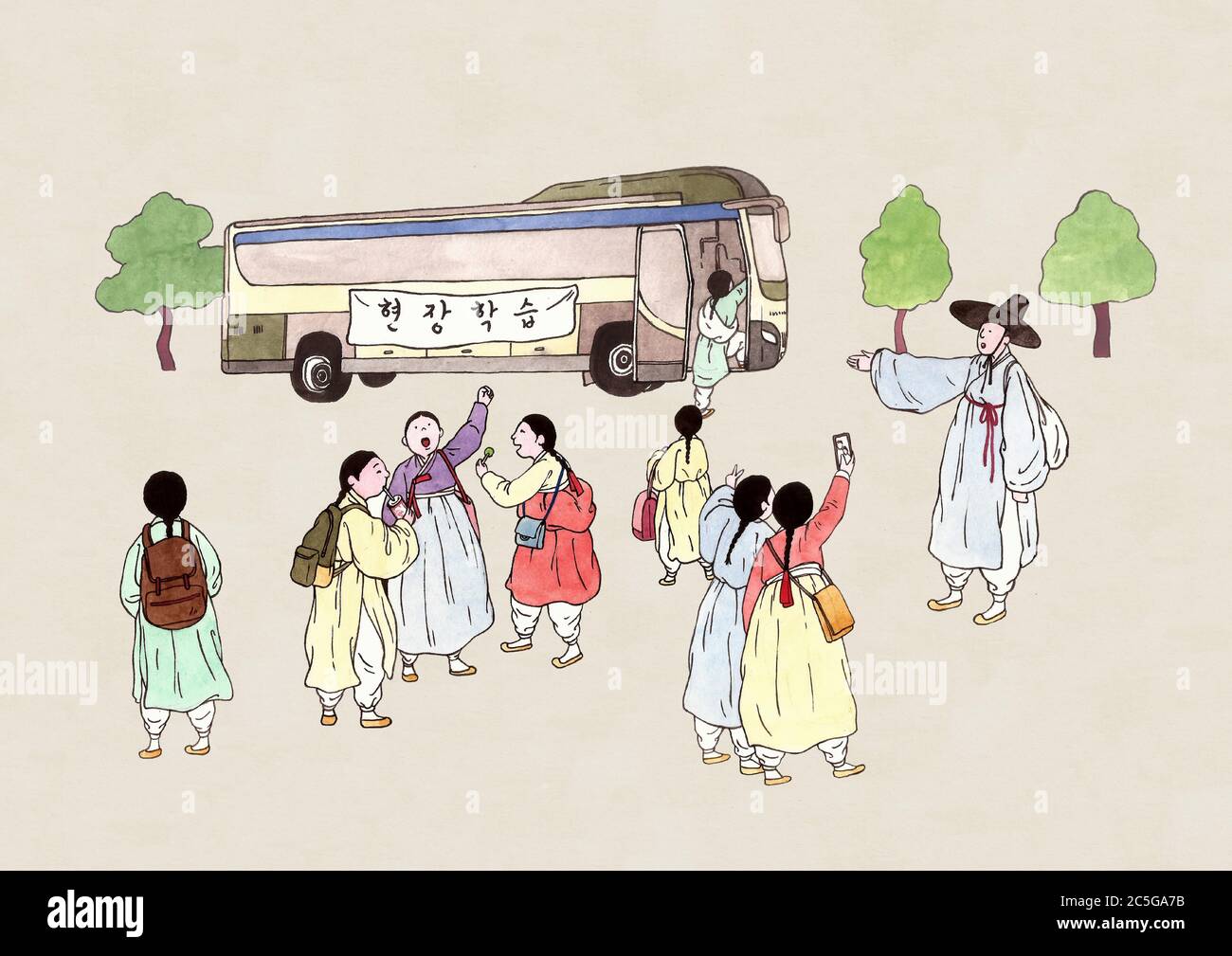 Korean retro pop art style, traditional education concept illustration 004 Stock Vector
