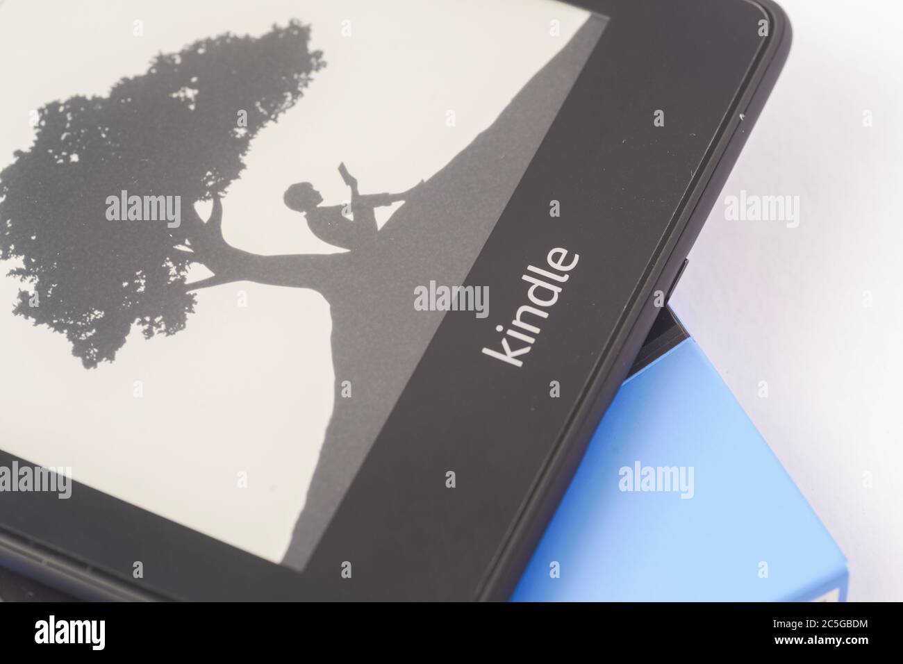 Amazon Kindle Paperwhite 2019 is Amazon e-book reader that is lightweight and waterproof Stock Photo