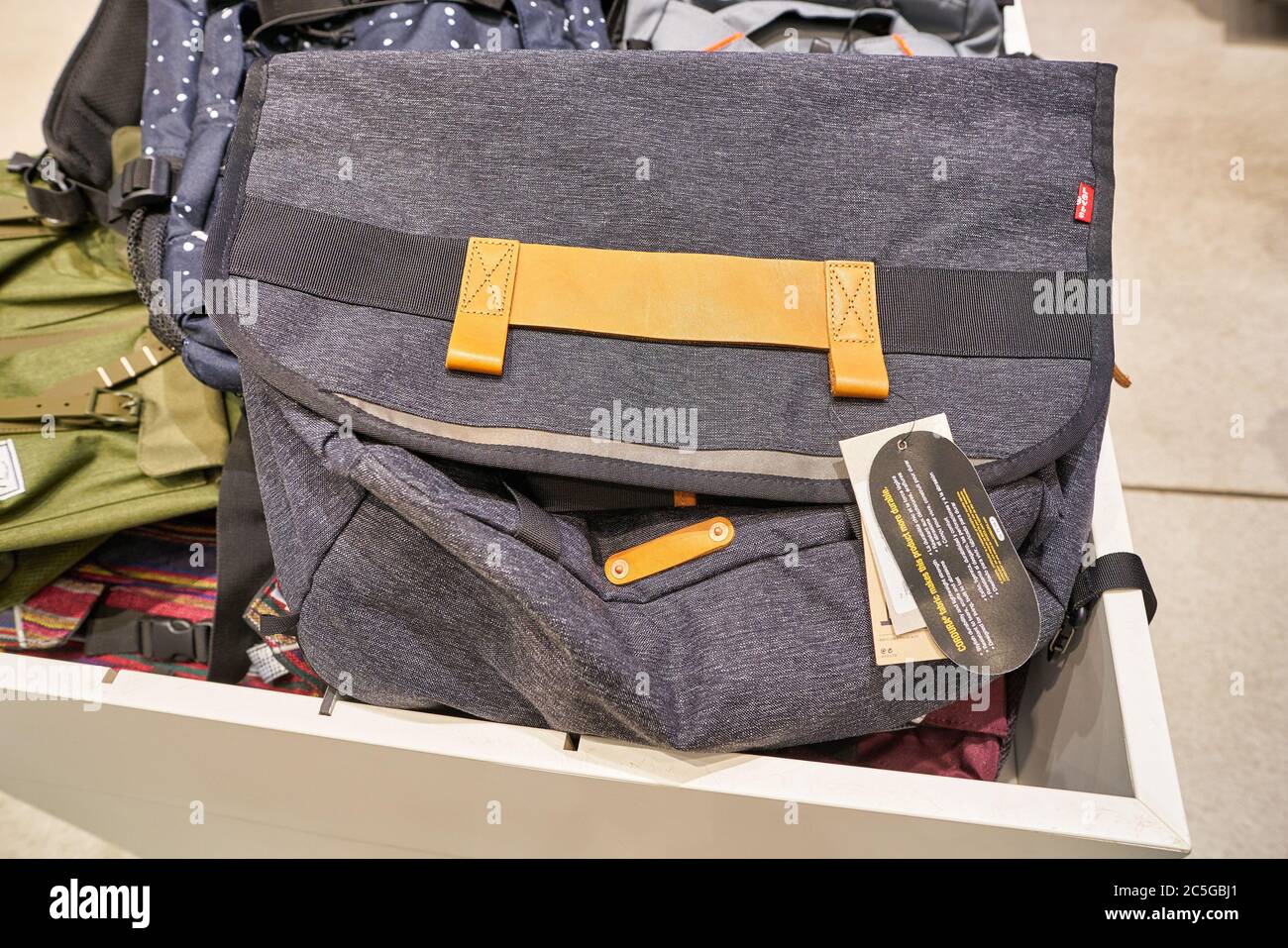 BERLIN, GERMANY - CIRCA SEPTEMBER, 2019: close up shot of Levi's commuter  messenger bag at Sportscheck store in Mall of Berlin Stock Photo - Alamy