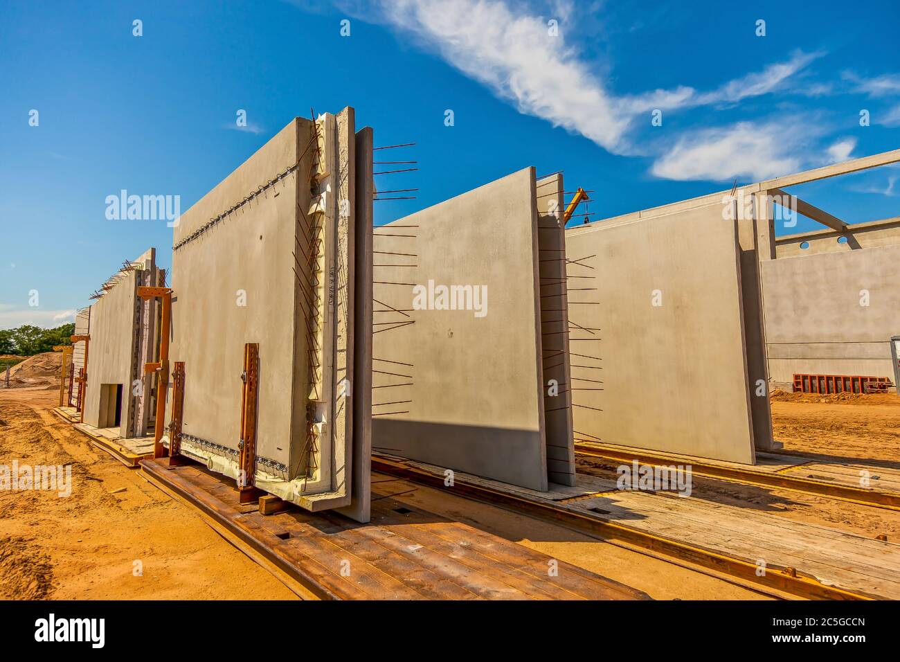 Precast concrete walls on the construction site Stock Photo