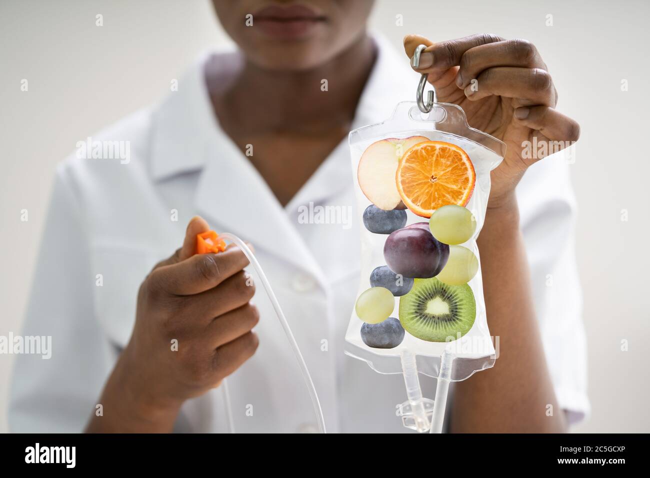 IV Drip Vitamin Infusion Therapy Saline Bag Stock Photo