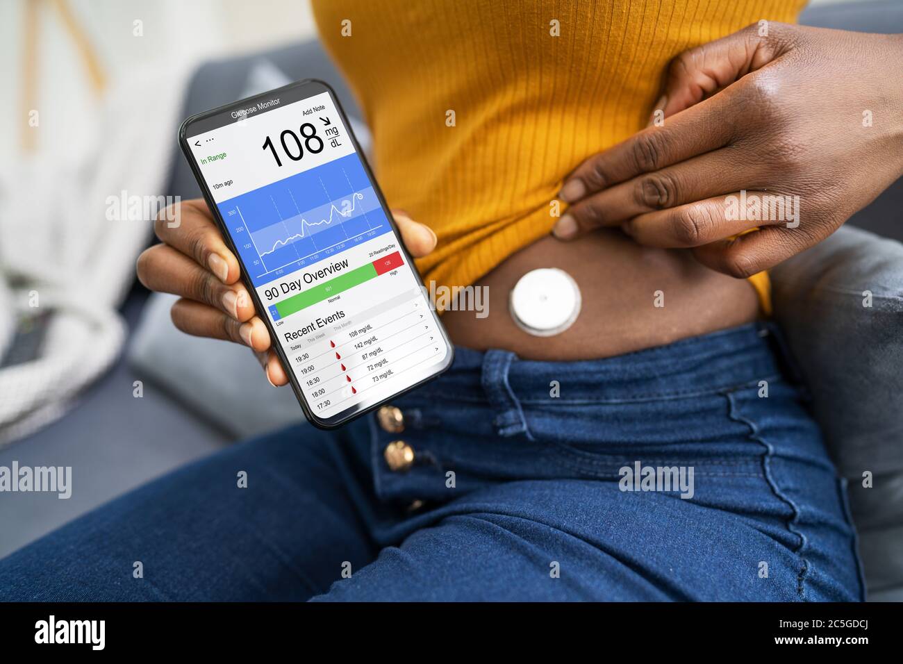 Continuous Glucose Monitor Blood Sugar Test Smart Phone App Stock Photo