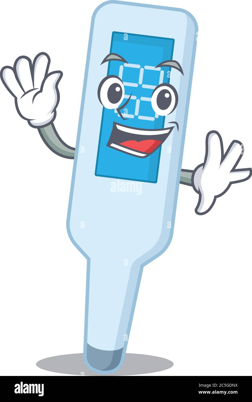 A charismatic digital thermometer mascot design concept smiling and waving hand Stock Vector