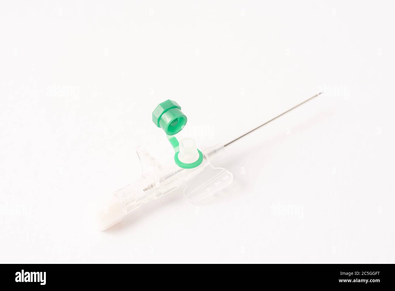 Intravenous cannula or Branula isolated against white Stock Photo