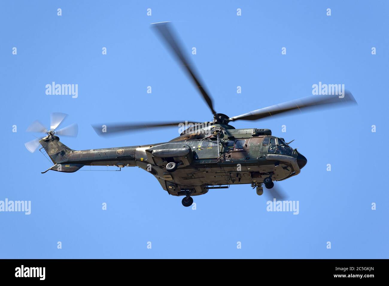 Republic of Singapore Air Force Aerospatiale AS-332 Super Puma military helicopter. Stock Photo