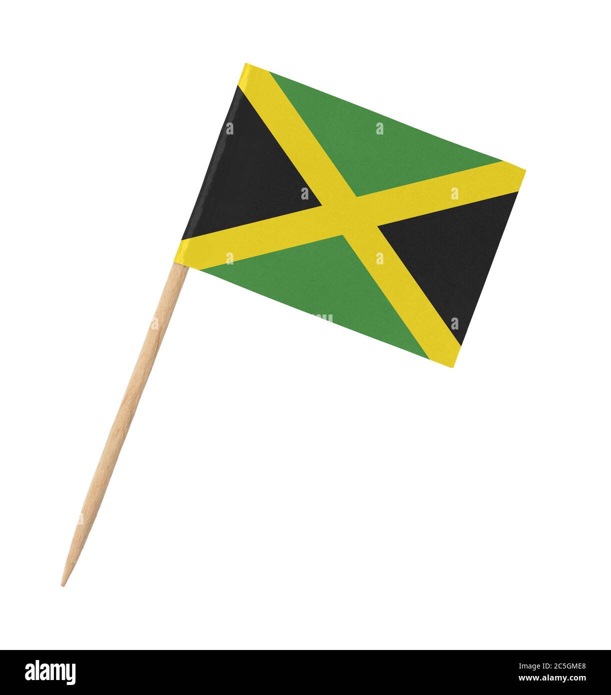 Small paper Jamaican flag on wooden stick, isolated on white Stock Photo