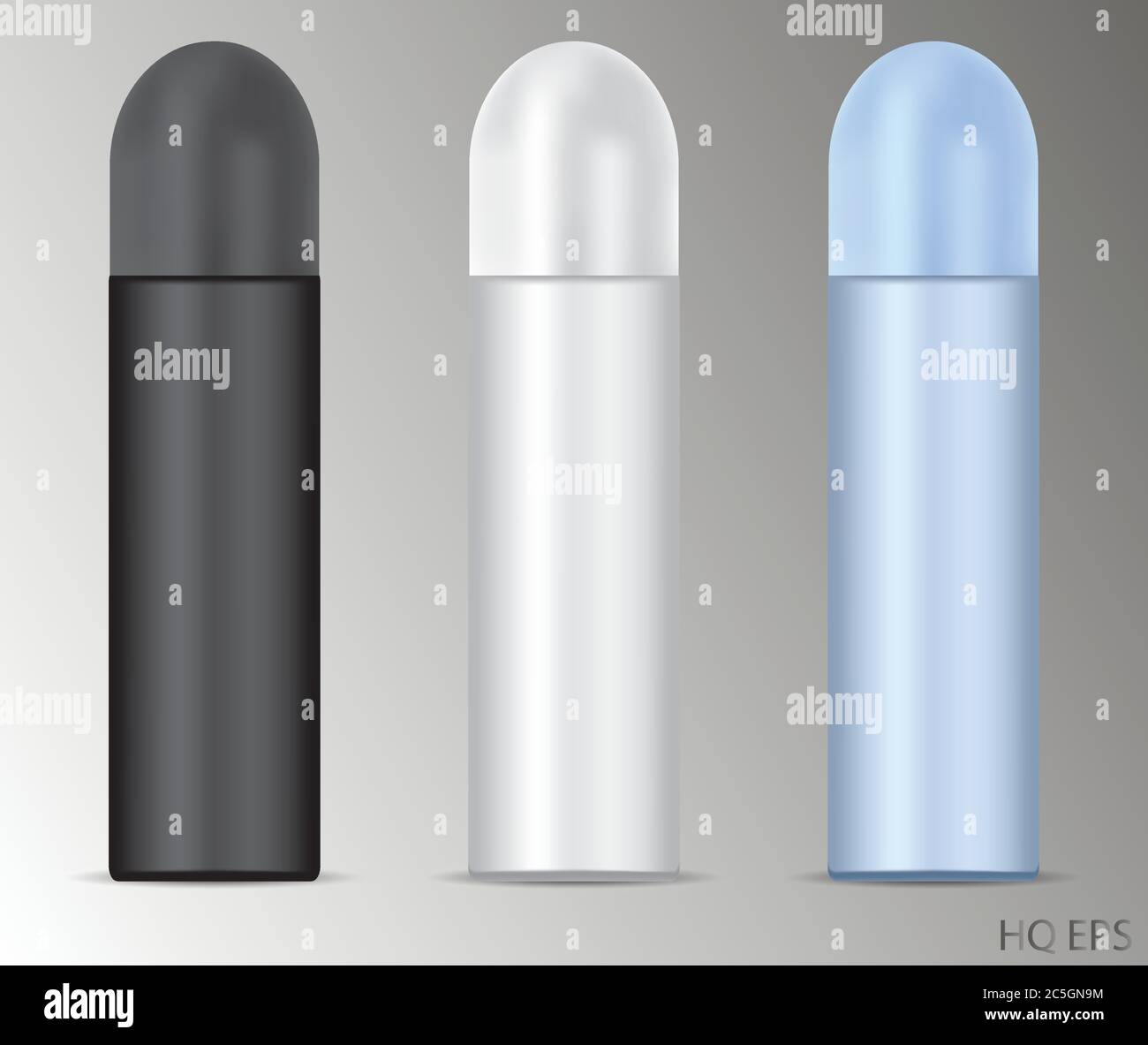 Deodorant spray aluminum can set. 3d Vector cosmetic bottles with round ...