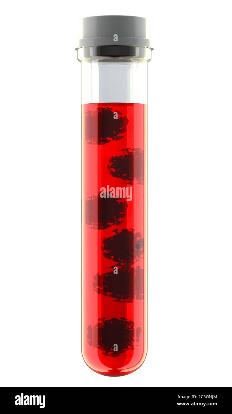 3d render of a contaminated with viruses blood sample in a test-tube ...