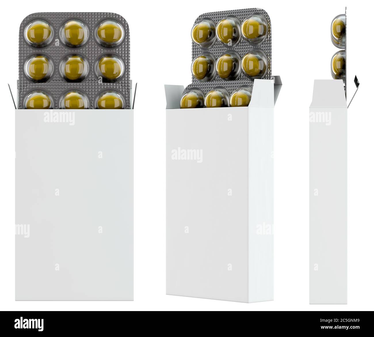 Download Opened White Box Filled With Yellow Pills In Blister Front And Side View Stock Photo Alamy PSD Mockup Templates