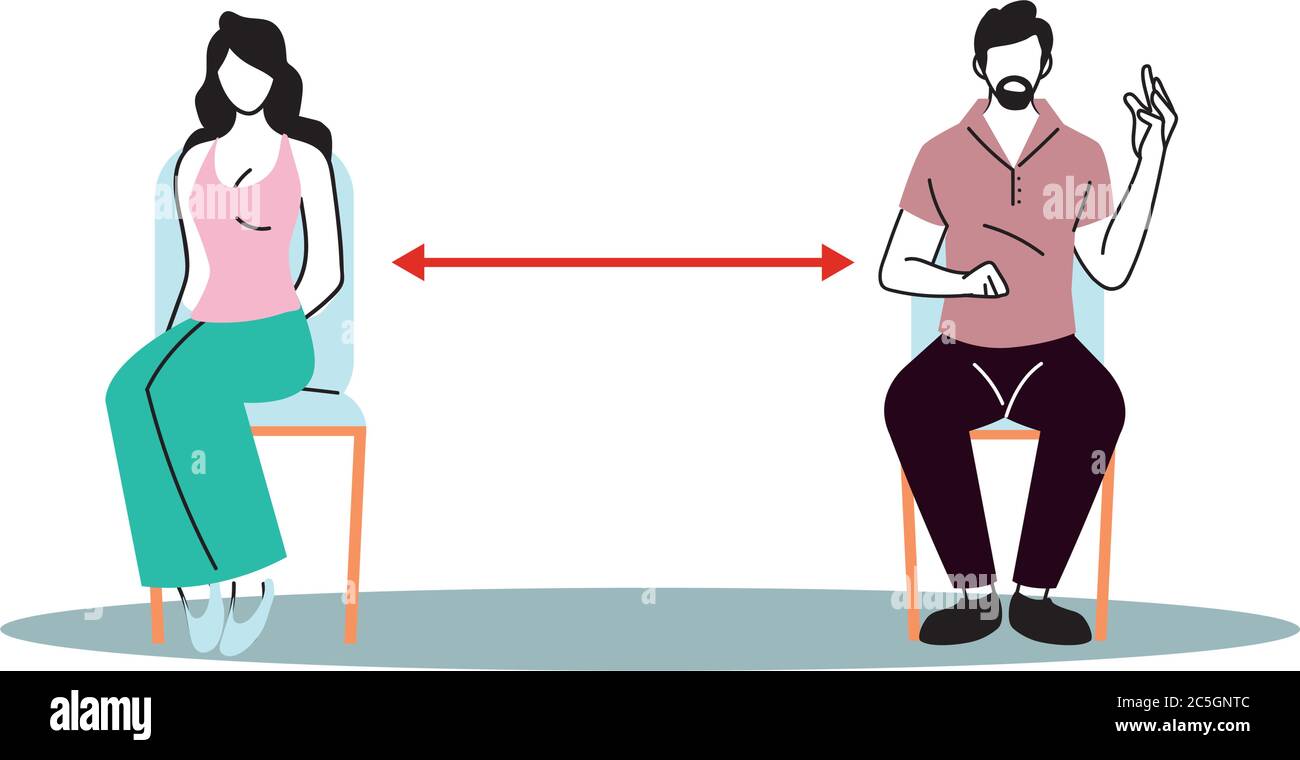 Social distancing between woman and man on chairs design of Covid 19 ...