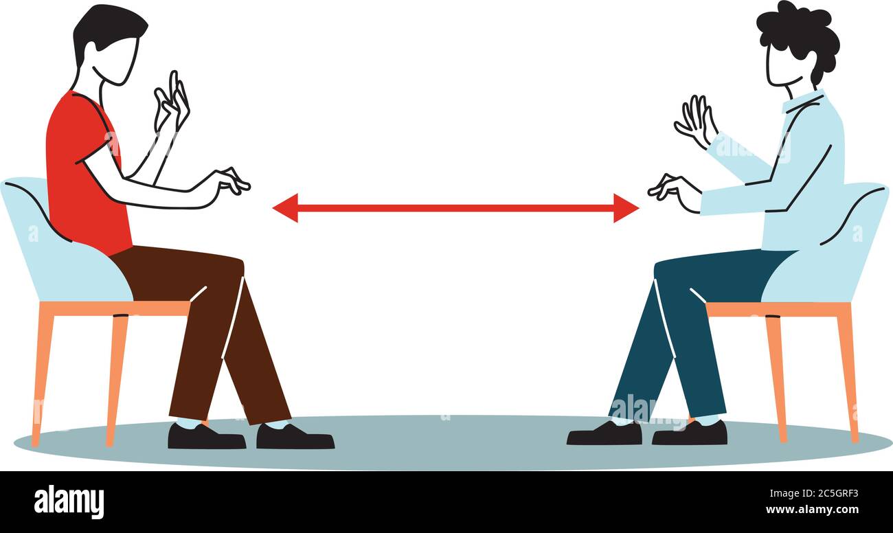 Social distancing between men on chairs design of Covid 19 virus theme ...
