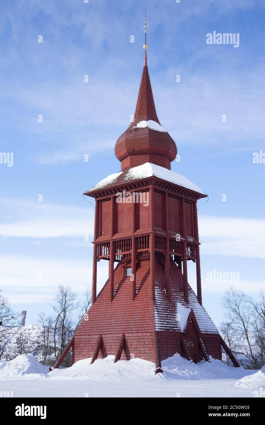 Kiruna Church is a church building in Kiruna, Lapland, Sweden, and is one of Sweden's largest wooden buildings Stock Photo