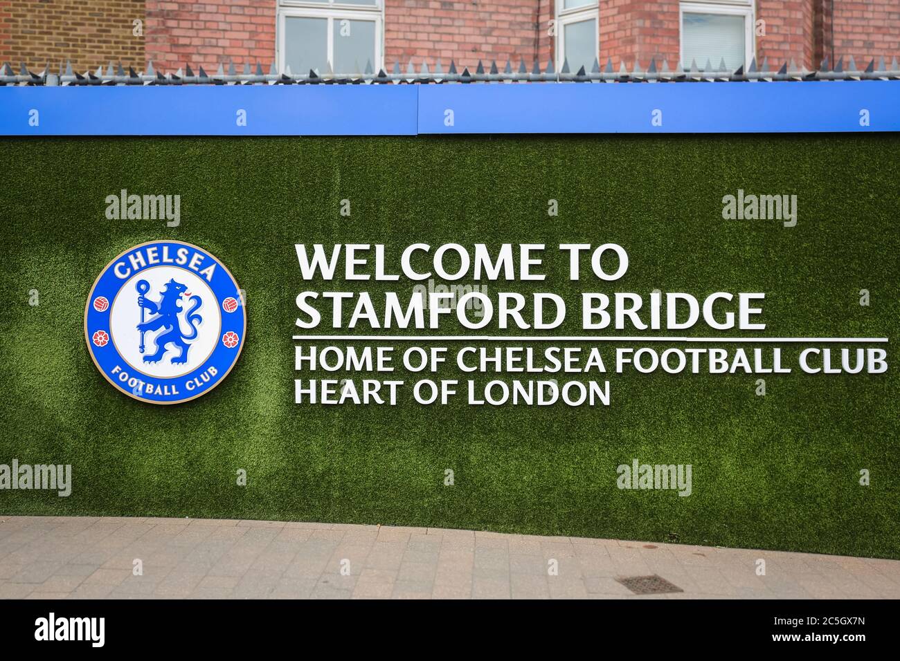 September 12, 2021, London, United Kingdom. The emblem of the Chelsea F.C.  football club on the background of a modern stadium Stock Photo - Alamy