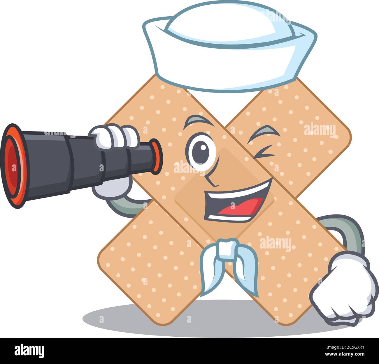 A cartoon image design of cross bandage Sailor with binocular Stock