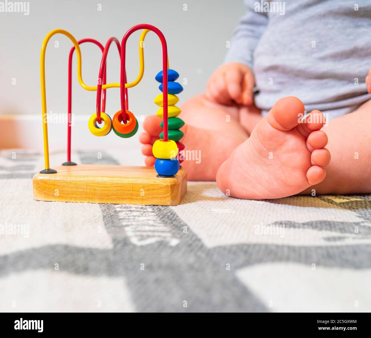 kid boy toddler playing toys at home Stock Photo