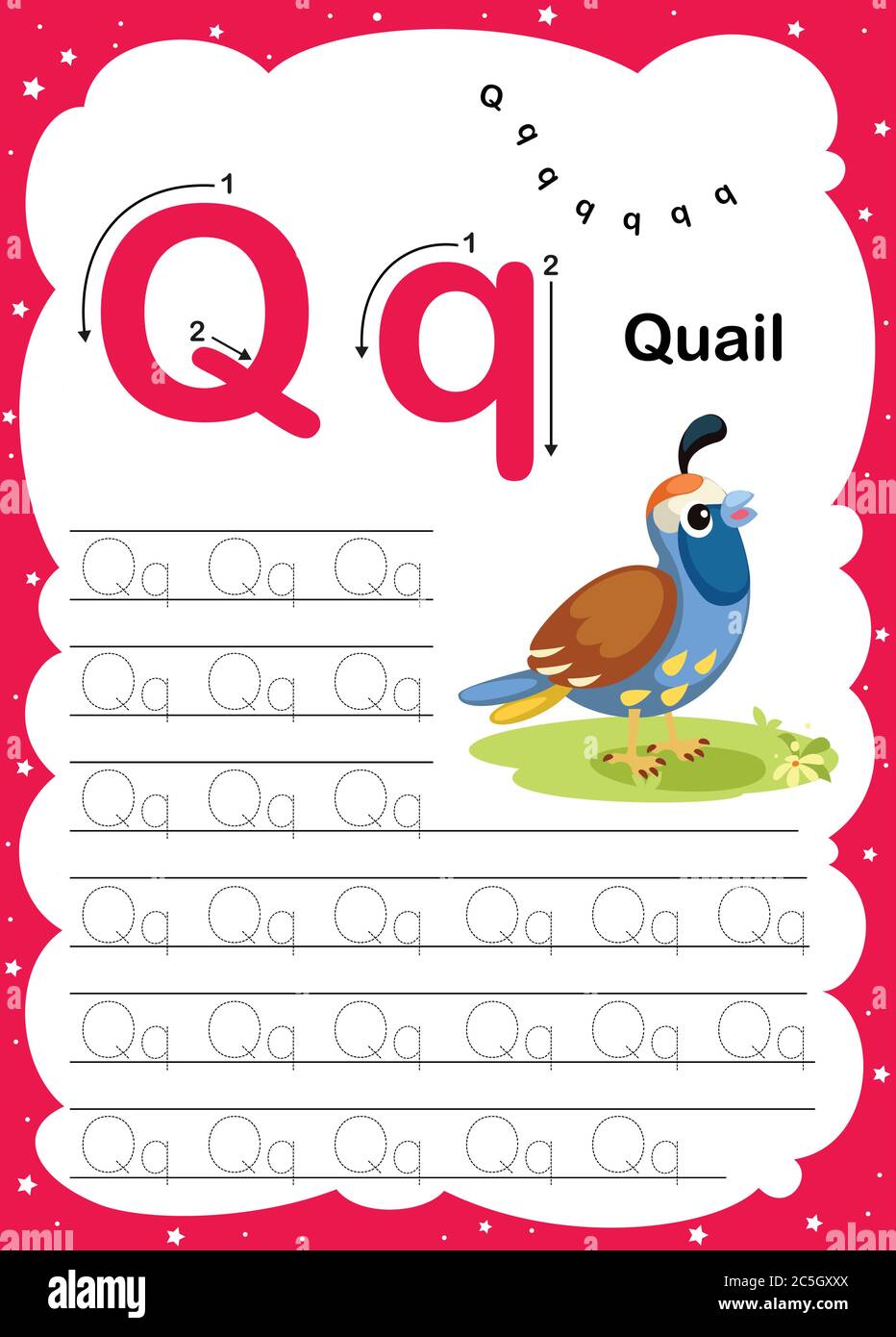 colorful letter q uppercase and lowercase alphabet a z tracing and writing daily printable a4 practice worksheet with cute cartoon animals vector i stock vector image art alamy