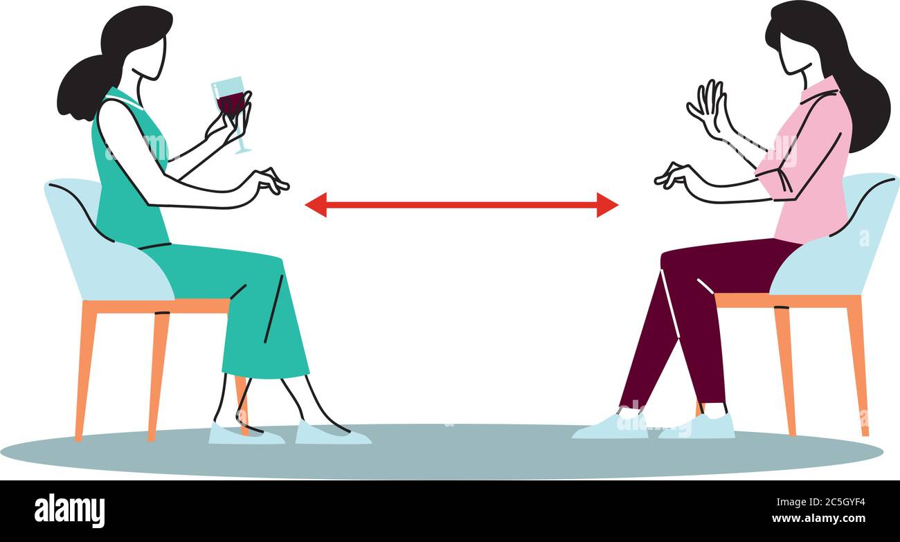 Social distancing between women on chairs design of Covid 19 virus ...