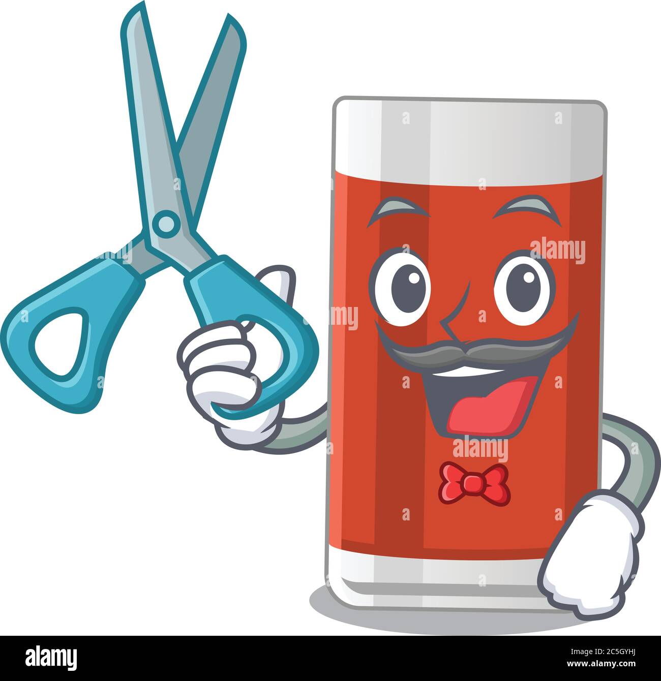 Glass of apple juice talented barber cartoon character design working