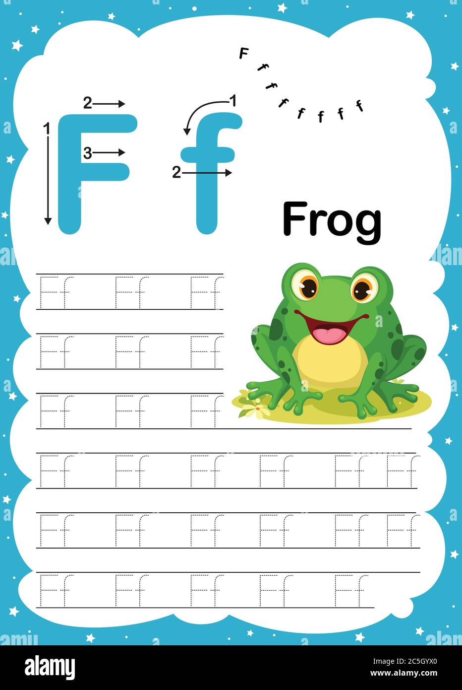 colorful letter f uppercase and lowercase alphabet a z tracing and writing daily printable a4 practice worksheet with cute cartoon animals vector i stock vector image art alamy
