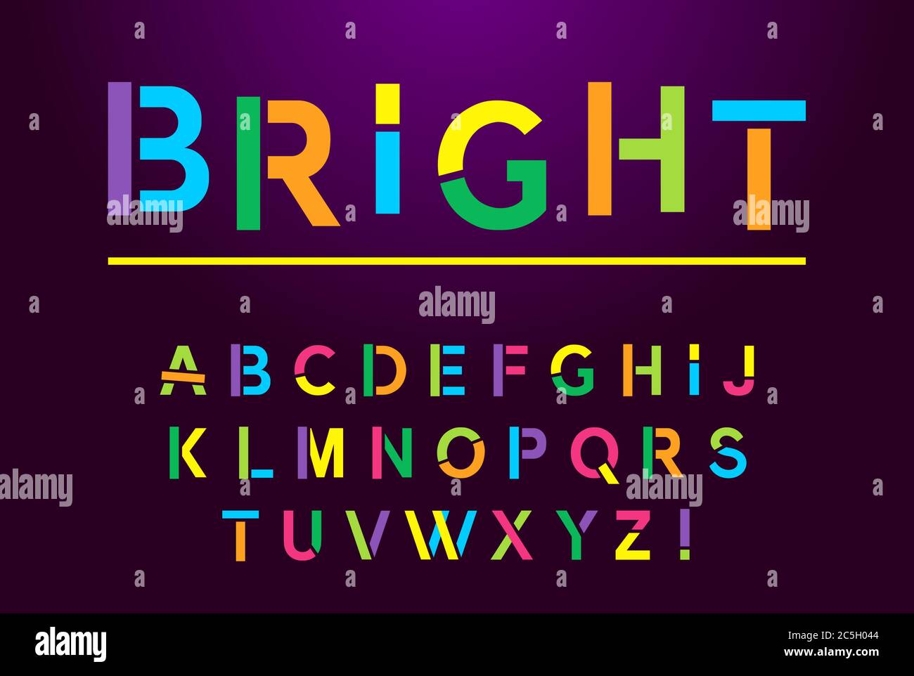 Bright Modern Alphabet Font. Capital letter color on a dark background
