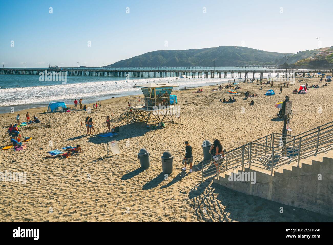 Avila Beach California Usa July Sandy Beach And Long Beautiful Wooden Pier In Avila