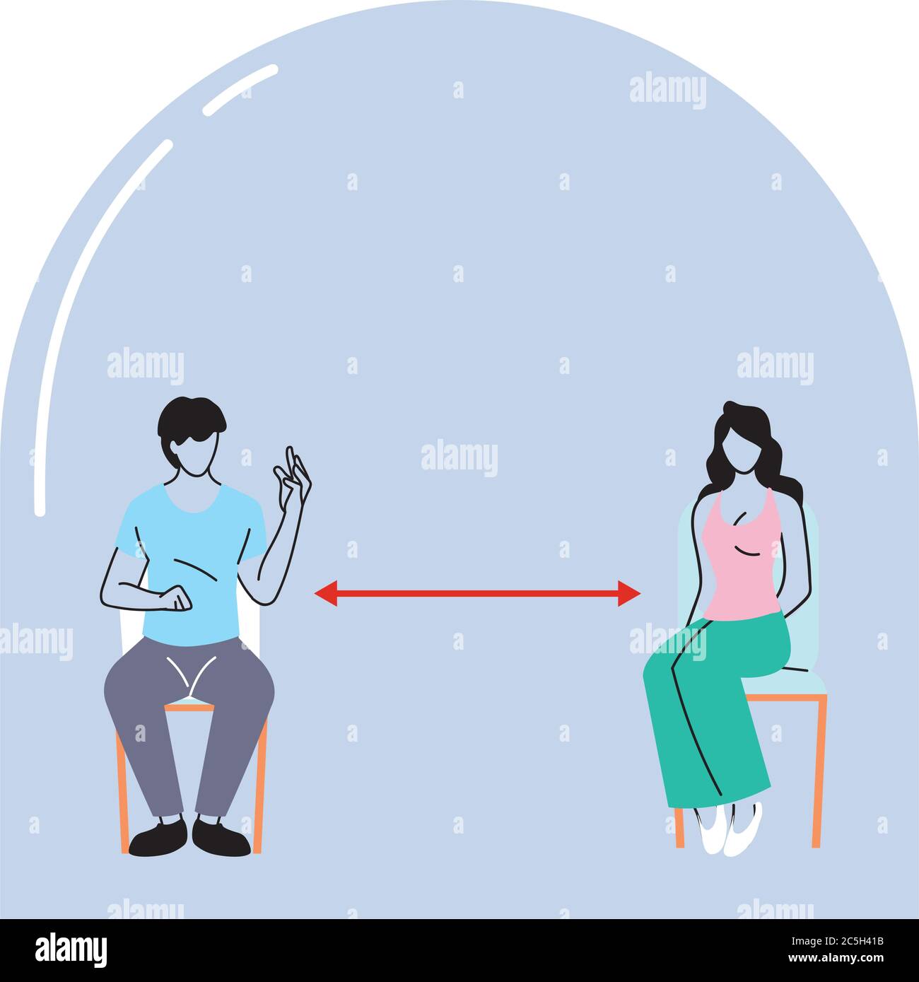 Social distancing between woman and man on chairs design of Covid 19 ...