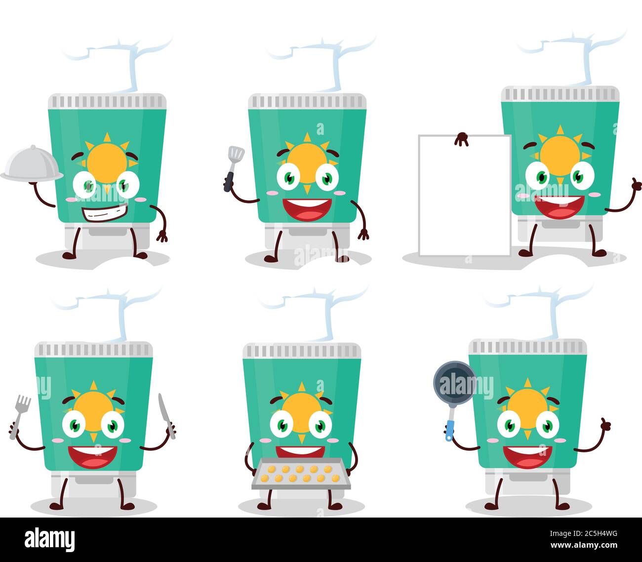 Cartoon character of sunblock with various chef emoticons Stock Vector ...