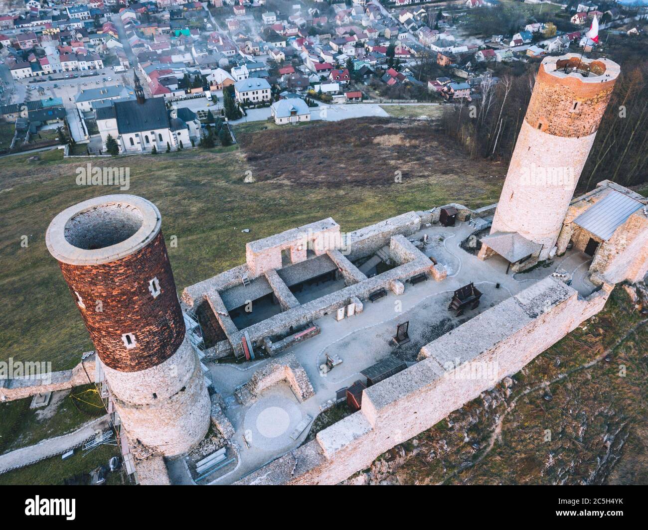 Checiny Castle on the hill. Checiny, Holy Cross, Poland. Stock Photo