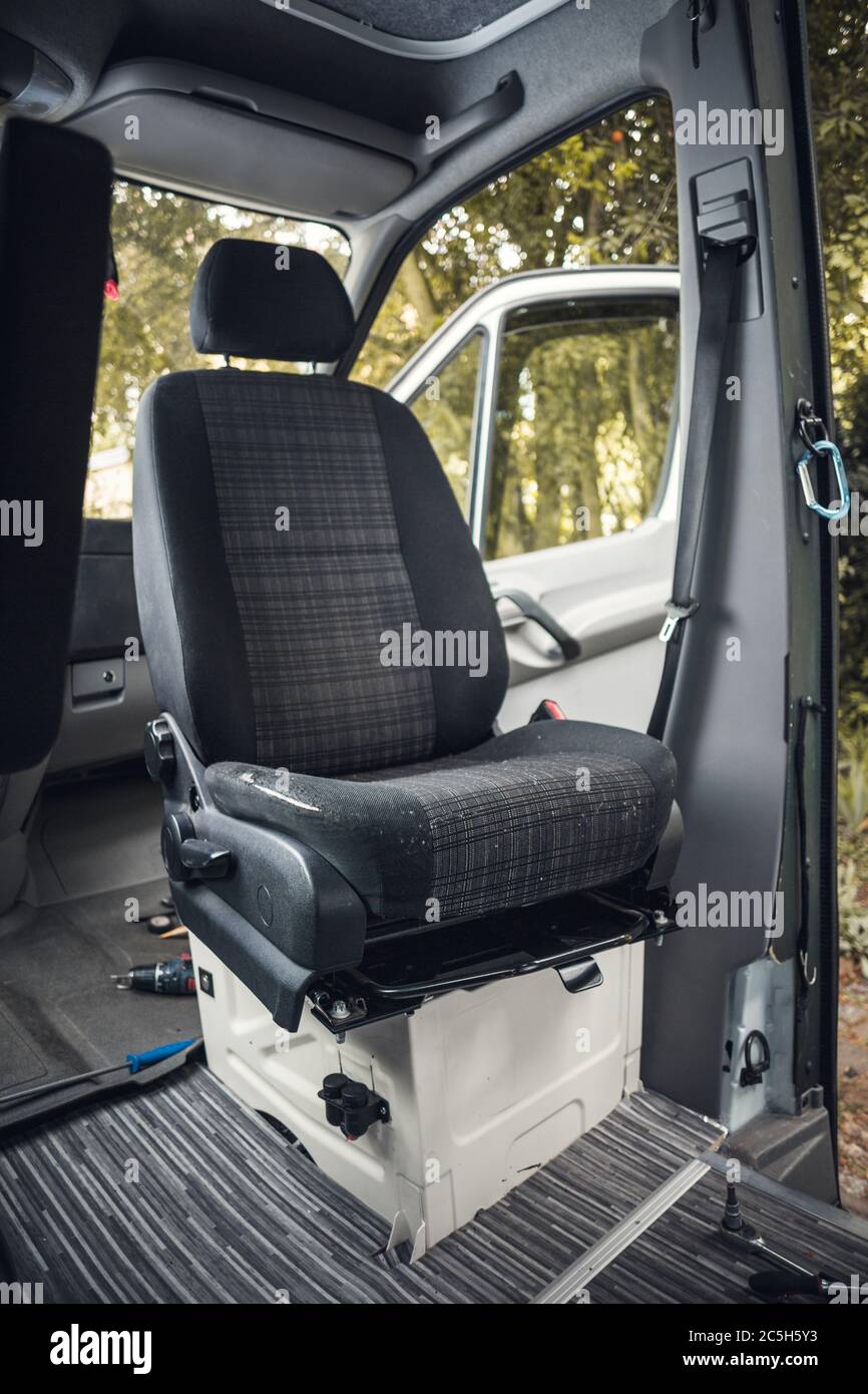 Swivel seat inside a van Stock Photo