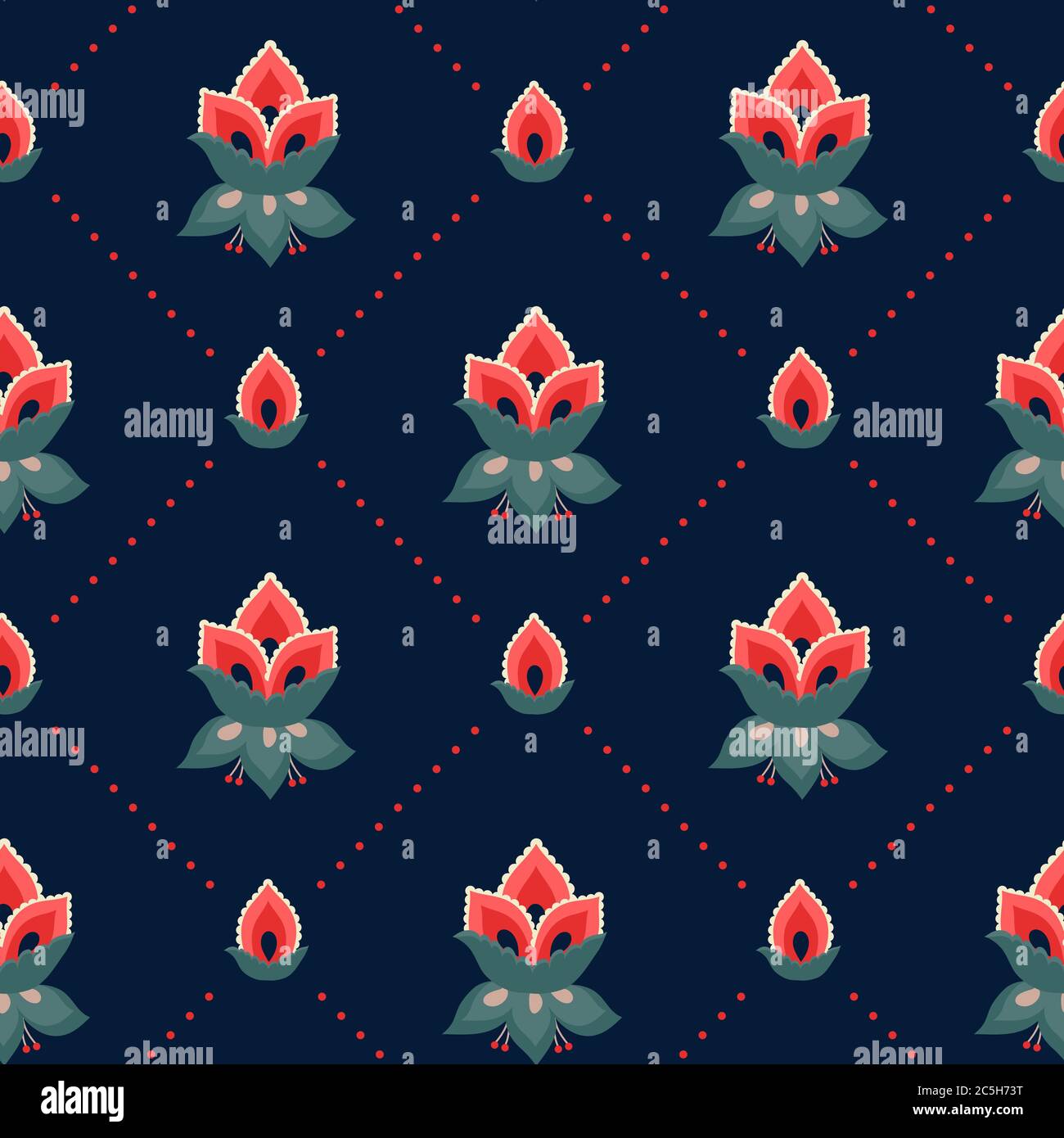 Floral seamless pattern, Jacobean style flowers. Colorful herbal