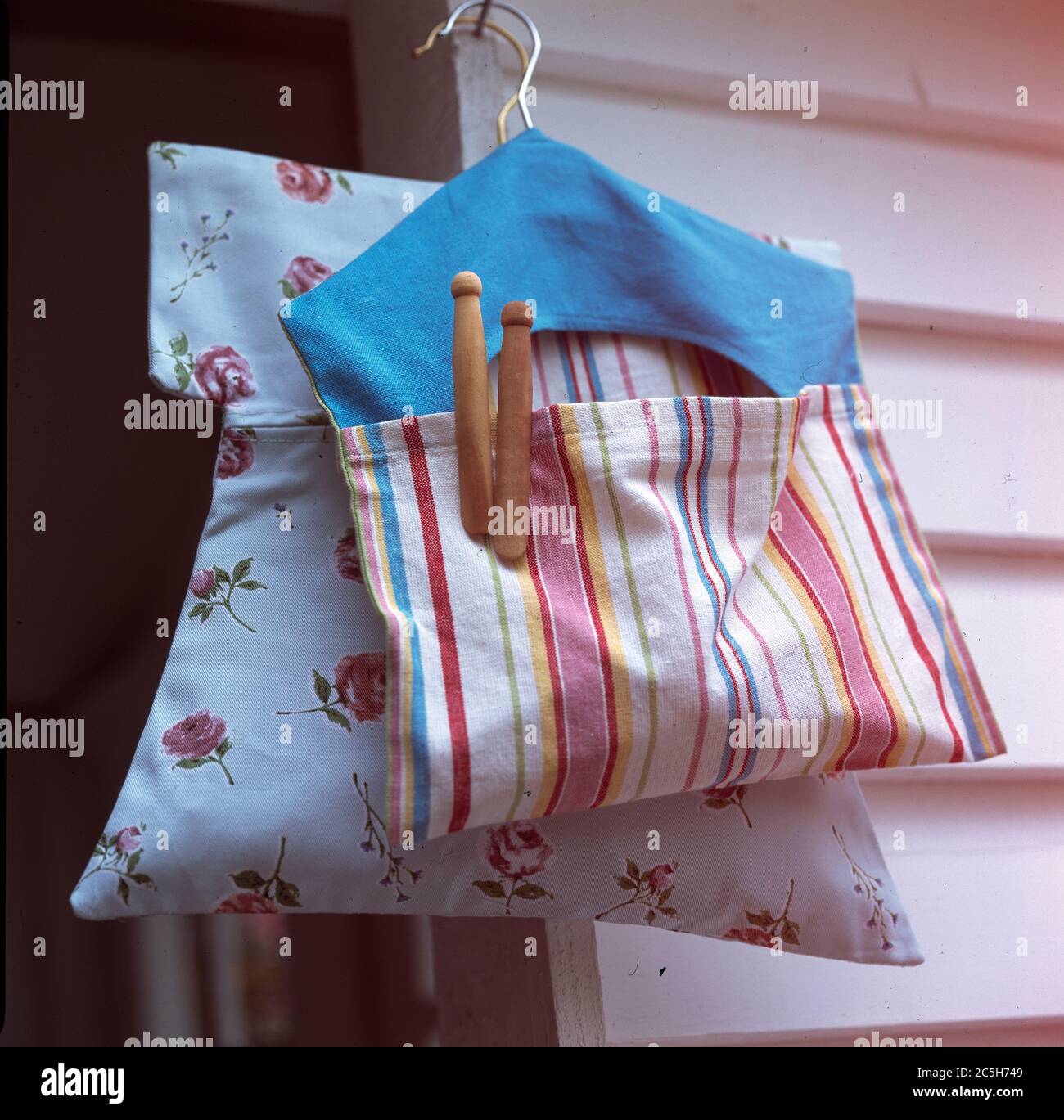 Home made peg bags based on clothes hanger Stock Photo Alamy