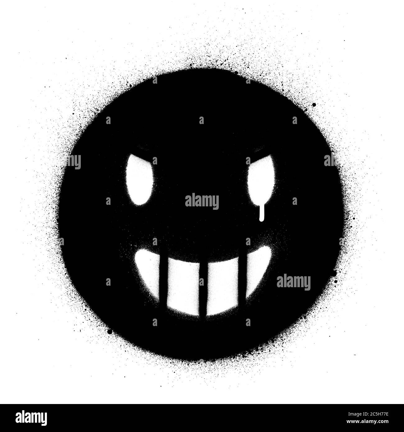 graffiti grinning black icon sprayed in black over white Stock Vector