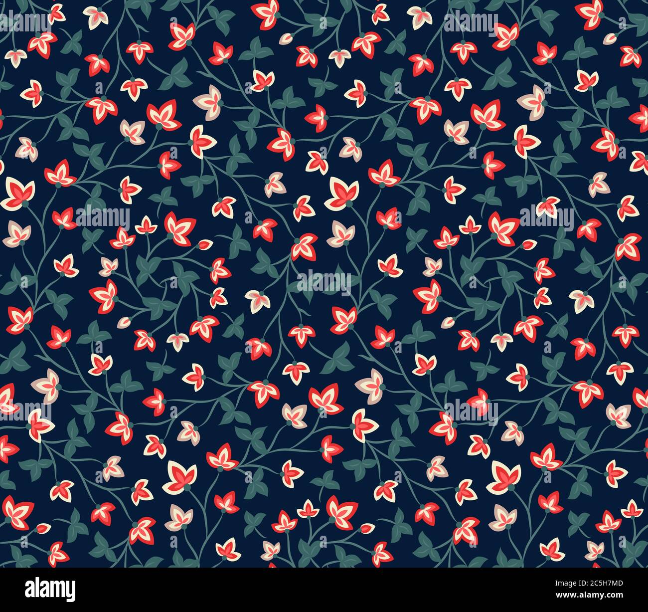 Floral seamless pattern, Jacobean style flowers. Colorful herbal