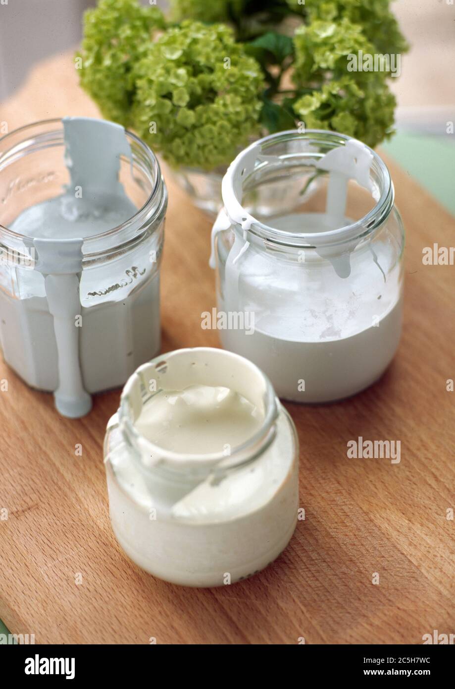 Jars of paint colour samples Stock Photo Alamy