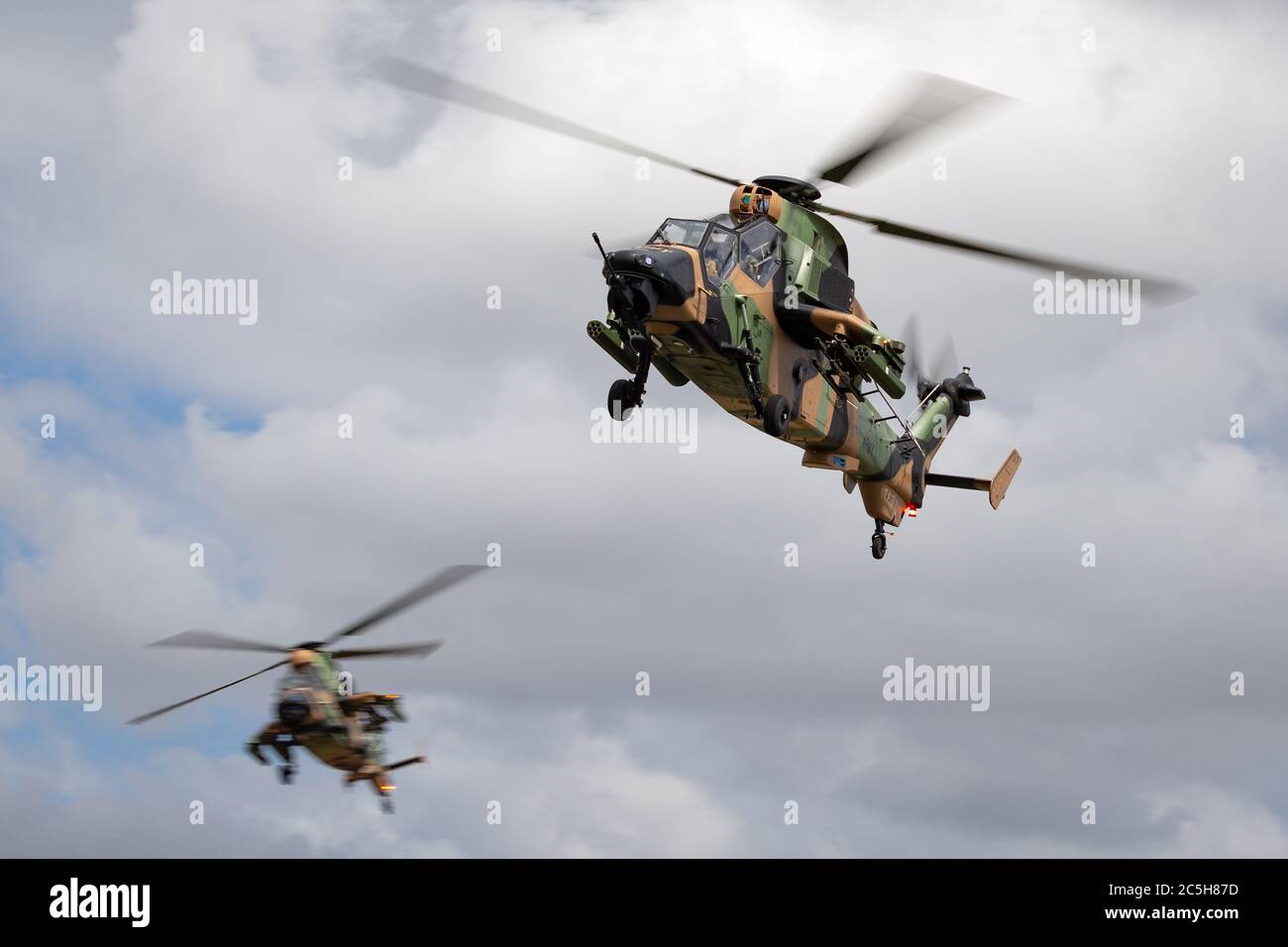 Two Australian Army Eurocopter Tiger ARH Armed reconnaissance helicopters. Stock Photo