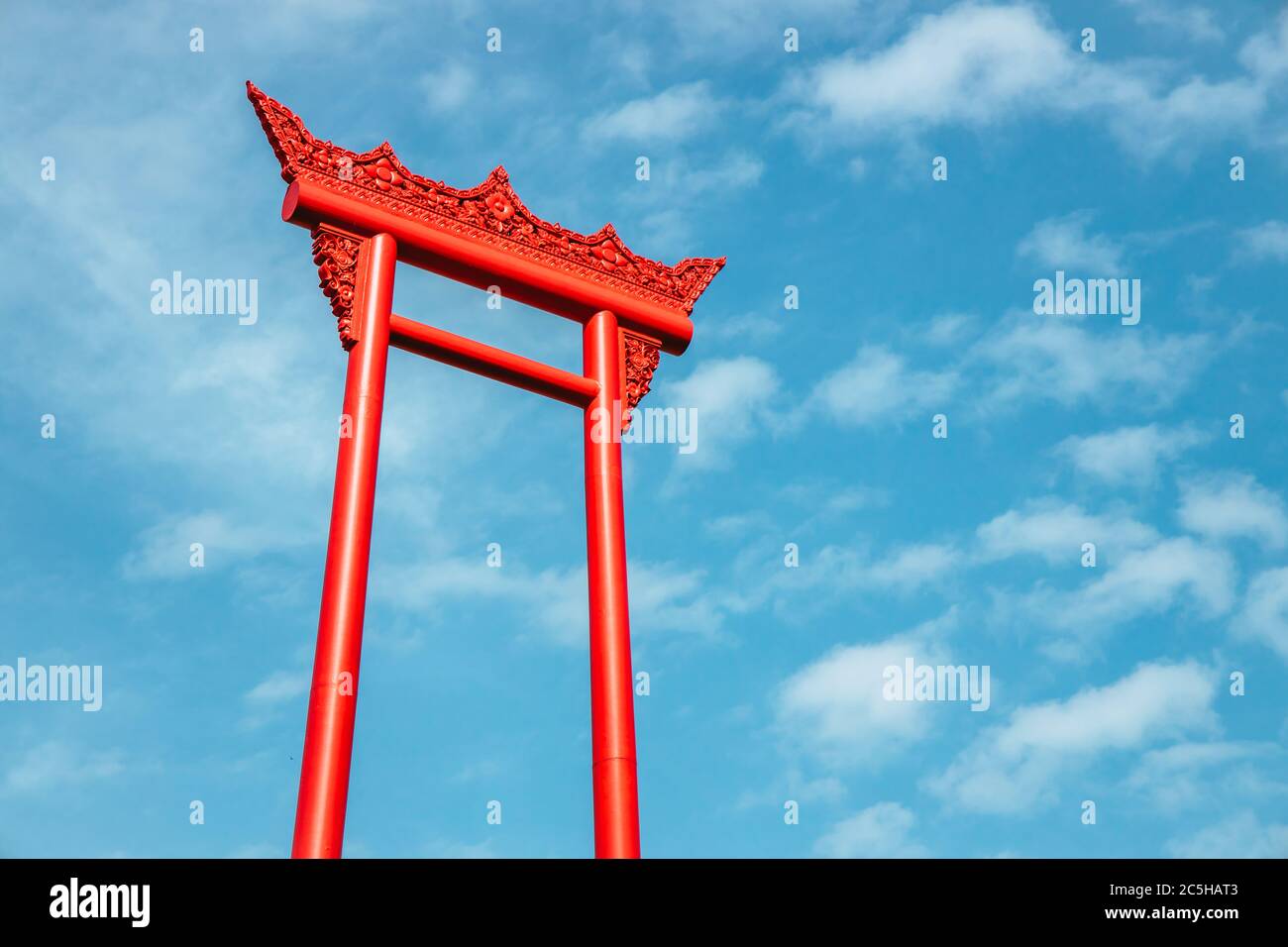 The Giant Swing post or Sao Chingcha signature landmark travel location of Bangkok, Thailand with blue sky space for text Stock Photo