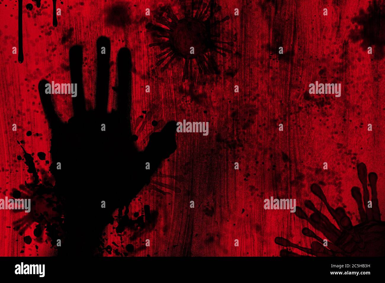 Blood and gore stain splash with hand shadow and dust noise effect look scary and horrible represent danger of virus outbreak kill people death concep Stock Photo