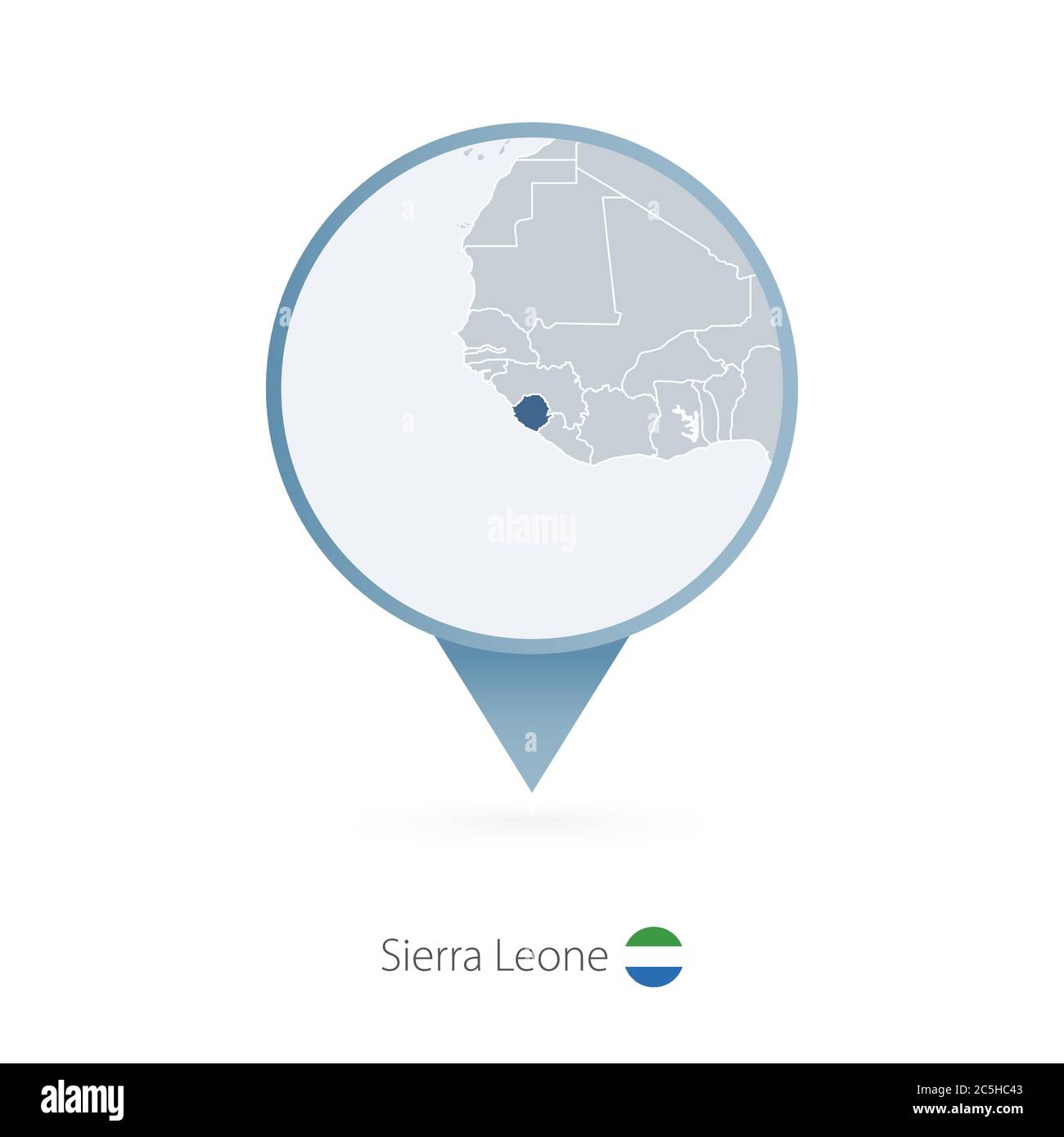 Map pin with detailed map of Sierra Leone and neighboring countries ...