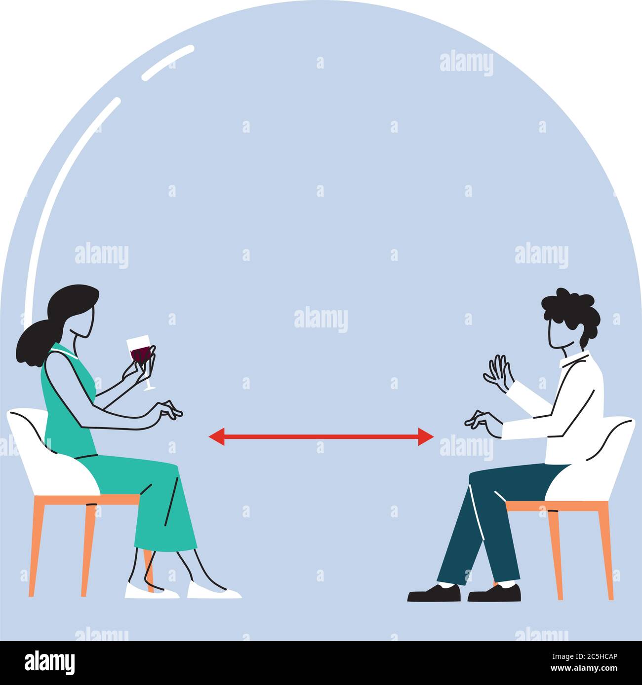 Social distancing between woman and man on chairs design of Covid 19 ...