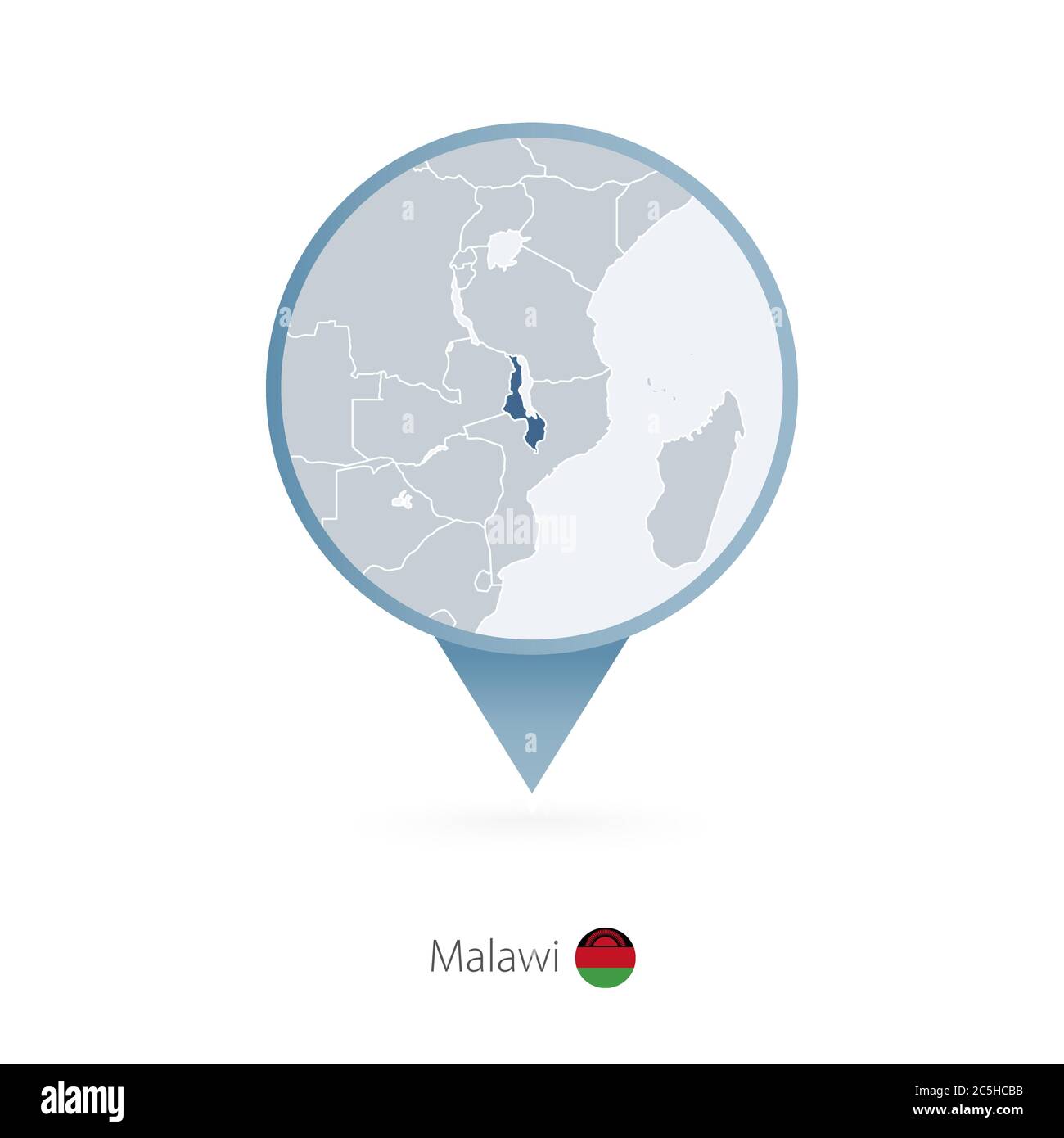 Map Pin With Detailed Map Of Malawi And Neighboring Countries 2C5HCBB 