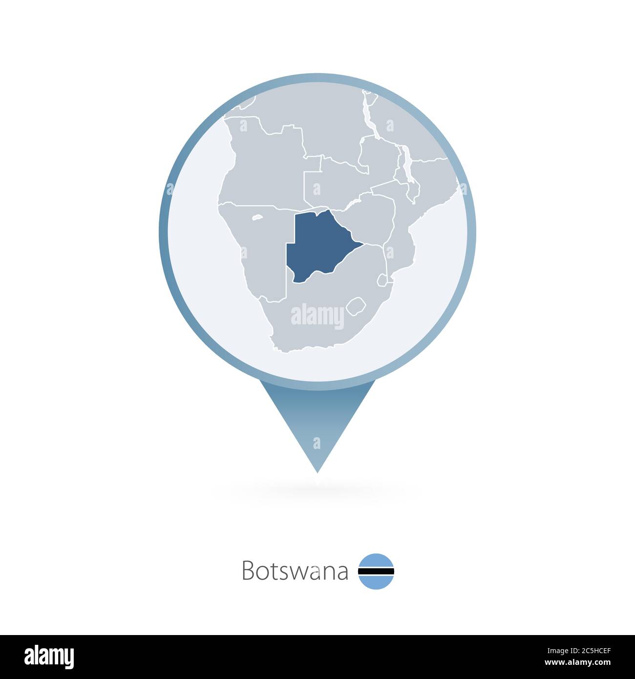 Map pin with detailed map of Botswana and neighboring countries Stock