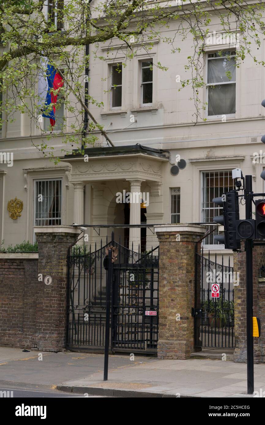 The British Embassy of the Russia Federation, 5 and 6-7 Kensington Palace Gardens. London, UK  - 1 May 2018 Stock Photo
