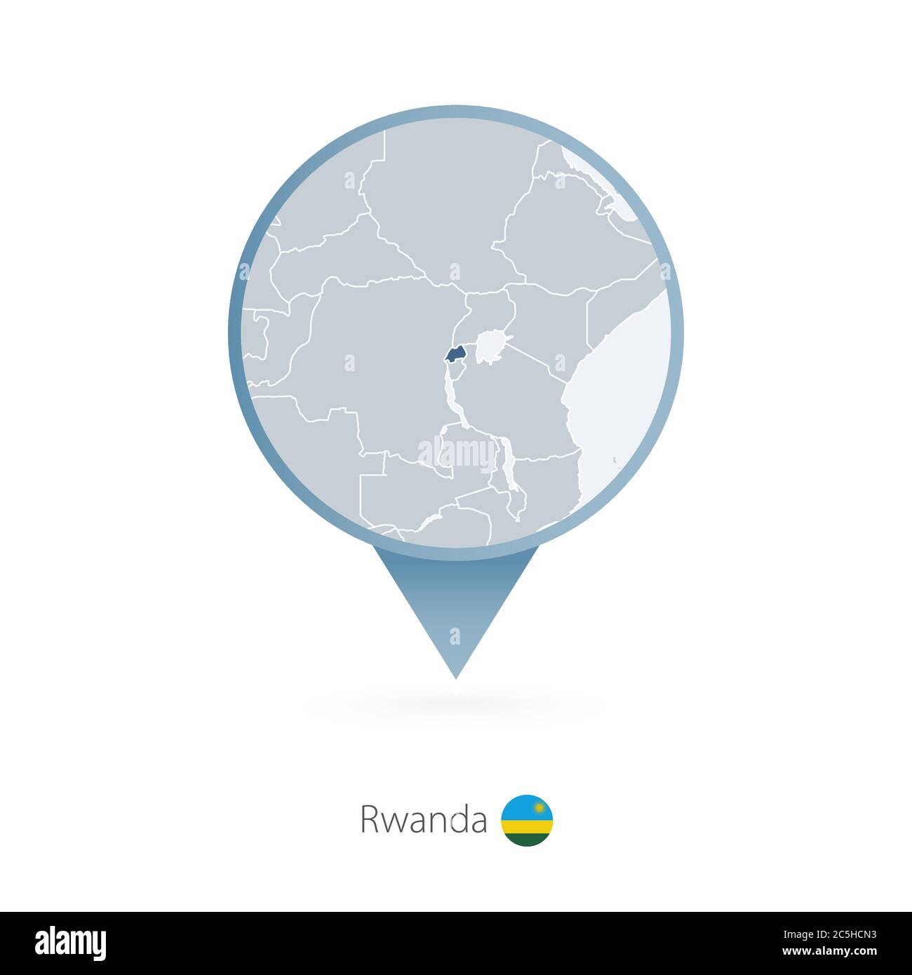 Map pin with detailed map of Rwanda and neighboring countries Stock ...